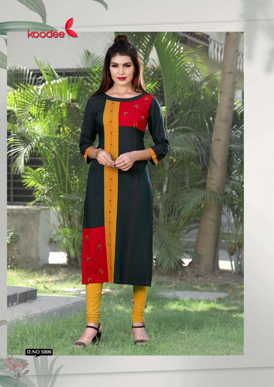 Pahal Vol-1 Koodee Rayon Handwork Straight Long Kurti Pahal Vol-1 Koodee Rayon Handwork Straight Long Kurti